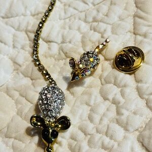 Gold and Silver Crystal Mouse Brooch Set